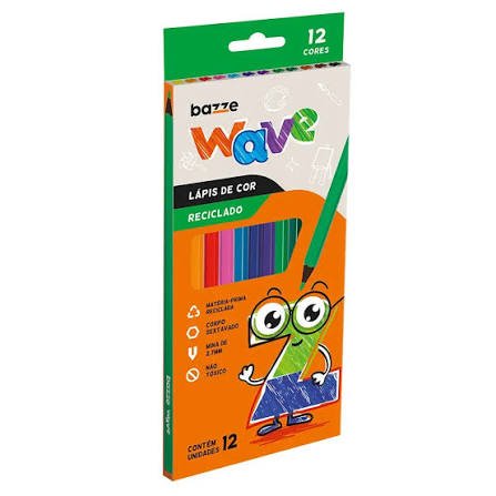 LÁPIS DE COR 12 CORES RECICLADO BAZZE