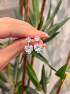 BRINCO VIRGINIA PONTO LUZ DUPLO CORAÇÃO E REDONDO 6 E 10MM