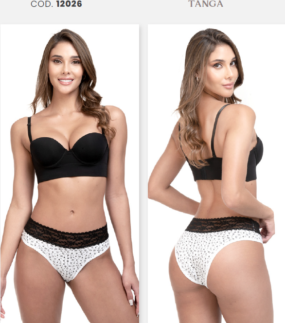 Tanga estampada con encaje en cintura (12026)