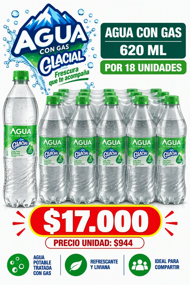 AGUA CON GAS 620 ML X 18 UN