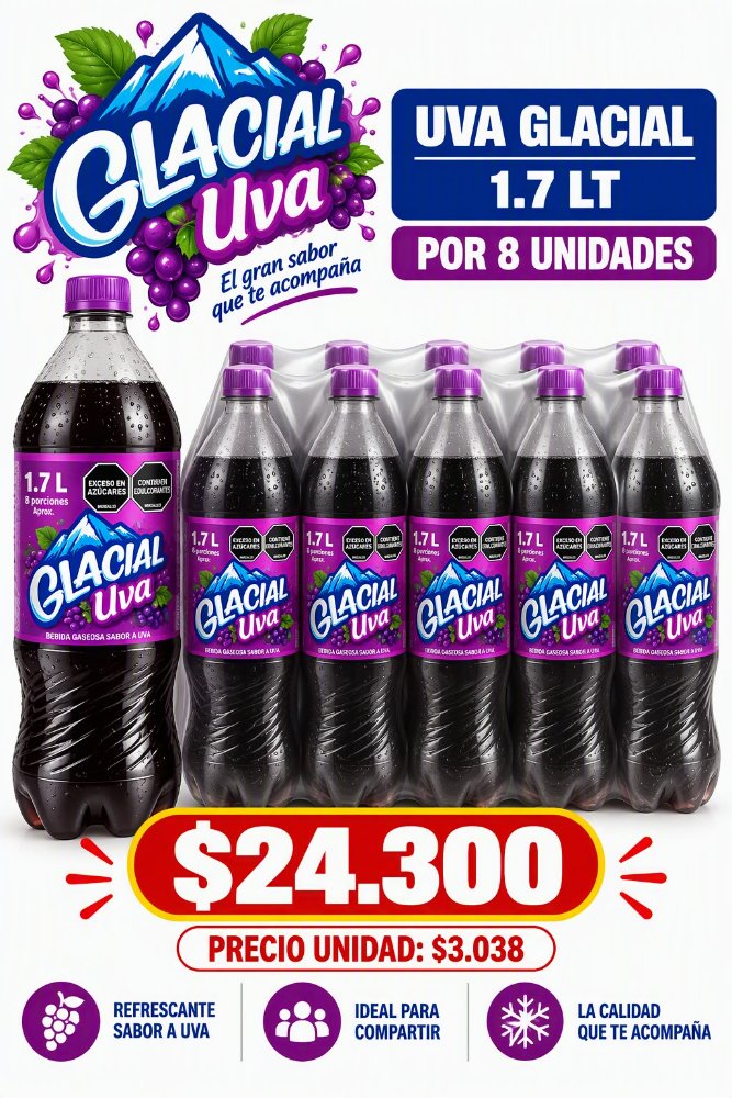 uva glacial 1.7 lt x 8 un