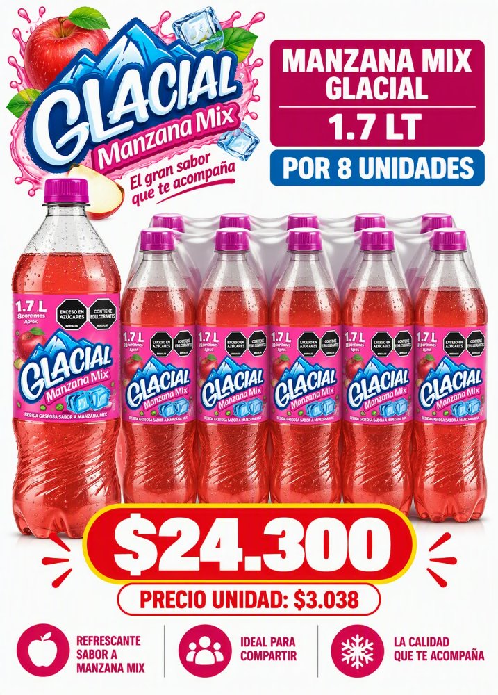 manzana glacial 1.7 lt x 8 un
