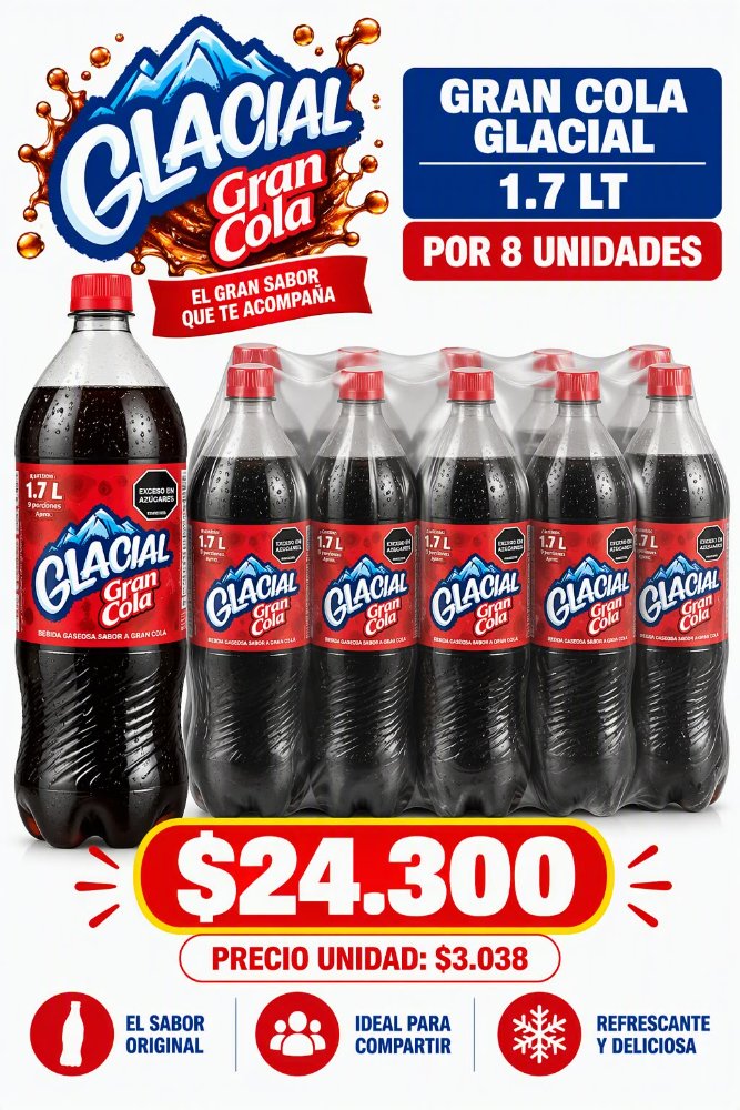 gran cola glacial 1.7 lt x 8 un