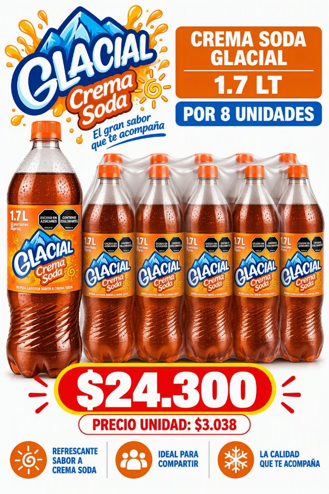 crema soda glacial 1.7 lt x 8 un