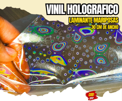 Vinil Adhesivo Laminante holográfico Mariposas 30 cm x 1 Metro
