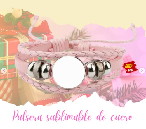 Pulsera con manilla de cuero rosada