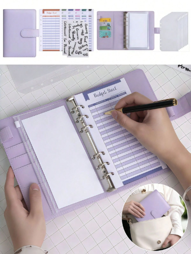 Binder o carpeta Tamaño: A5, con 6 Sobre plástico con cierre / Organigastos MORADO