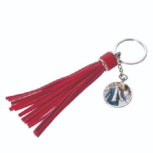 LLAVERO REDONDO CON TIRAS ROJAS