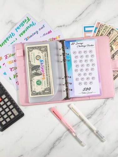 Binder o carpeta Tamaño: A5, con 6 Sobre plástico con cierre / Organigastos  ROSA