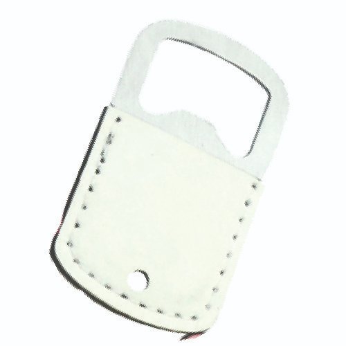 DESTAPADOR LLAVERO CON FUNDA DE CUERO BLANCO