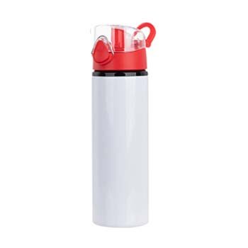 BOTELLA BLANCA CON TAPA Y BOTON EN ROJO 750 ML