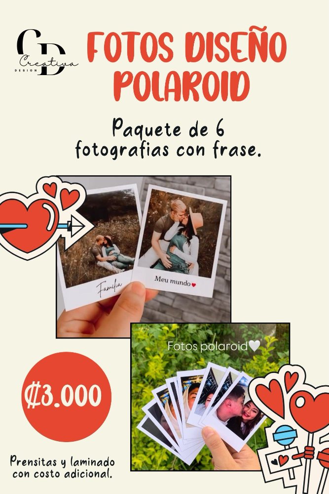 Paquete 6 fotografías diseño polaroid con frase