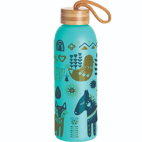 BOTELLA DE VIDRIO MENTA CON TAPA DE BAMBU 750 ML