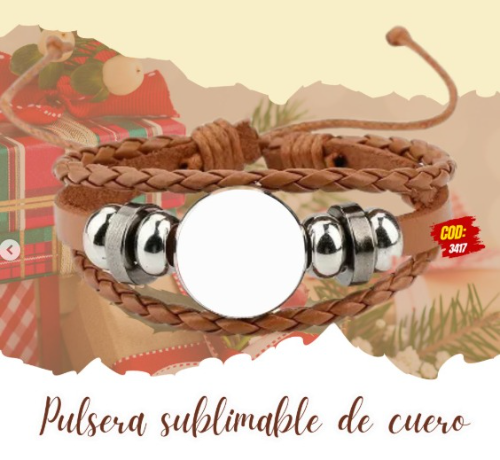 Pulsera con manilla de cuero cafe