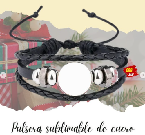 Pulsera con manilla de cuero negra