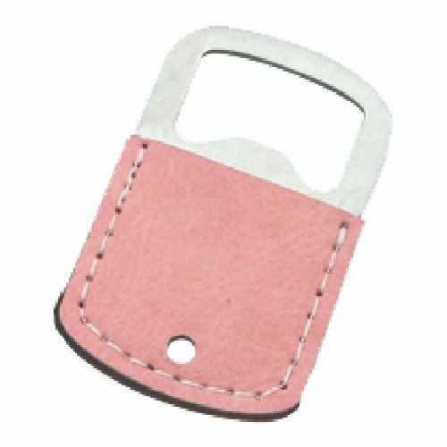 DESTAPADOR LLAVERO CON FUNDA DE CUERO ROSADO