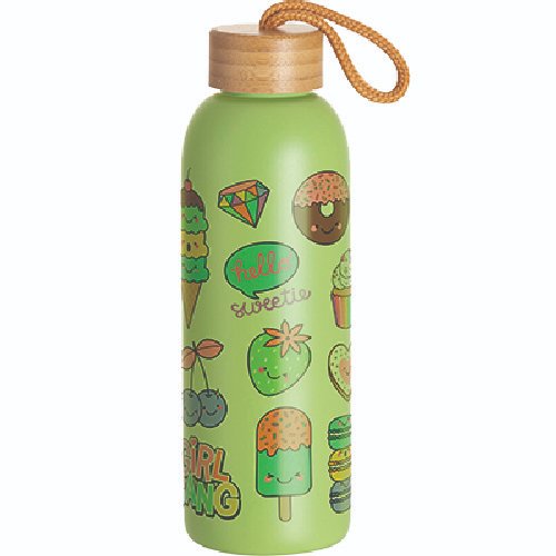 BOTELLA DE VIDRIO VERDE CON TAPA DE BAMBU 750 ML