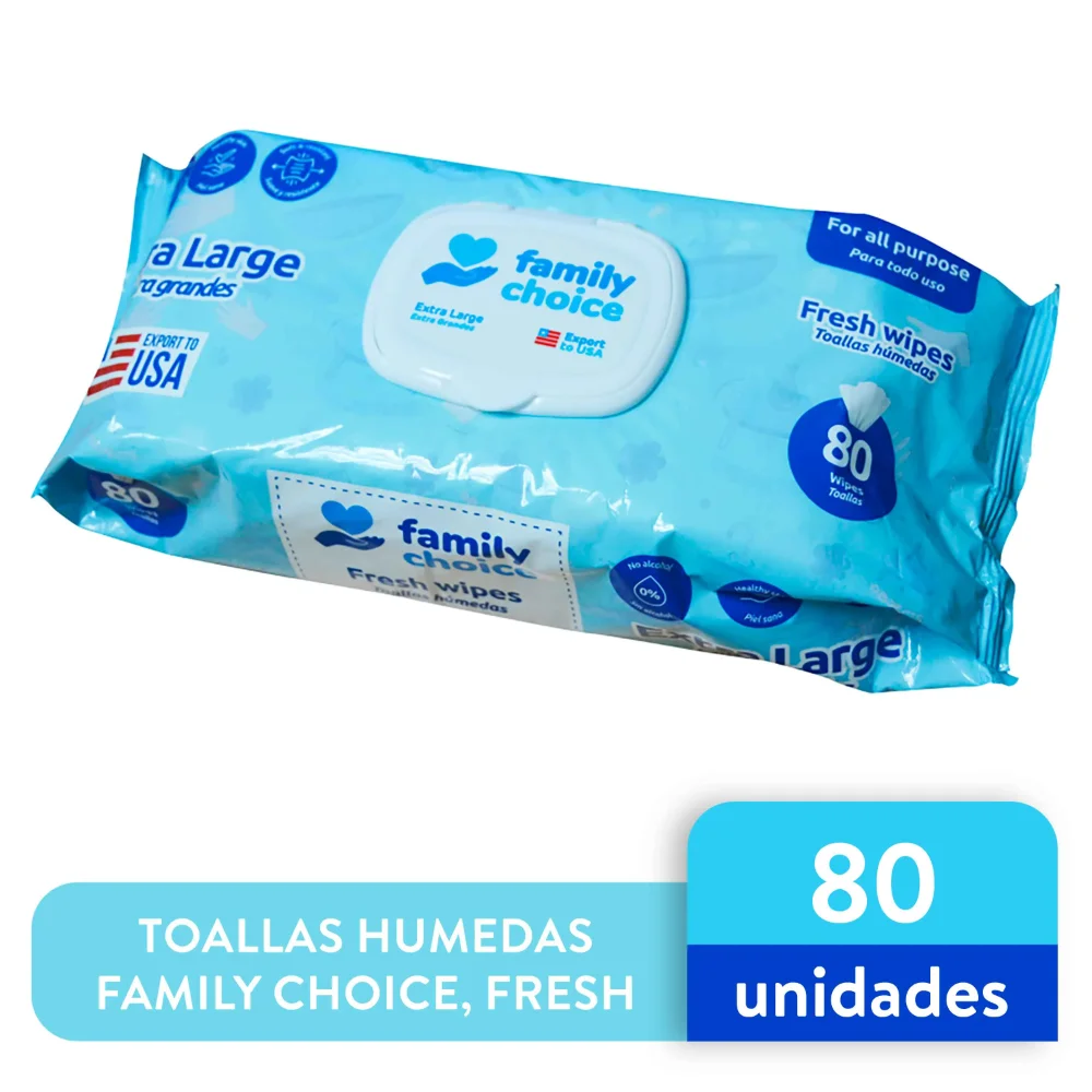 FAMILYS CHOICE TOALLAS HUMEDAS, PAQUETE 80 TOALLITAS