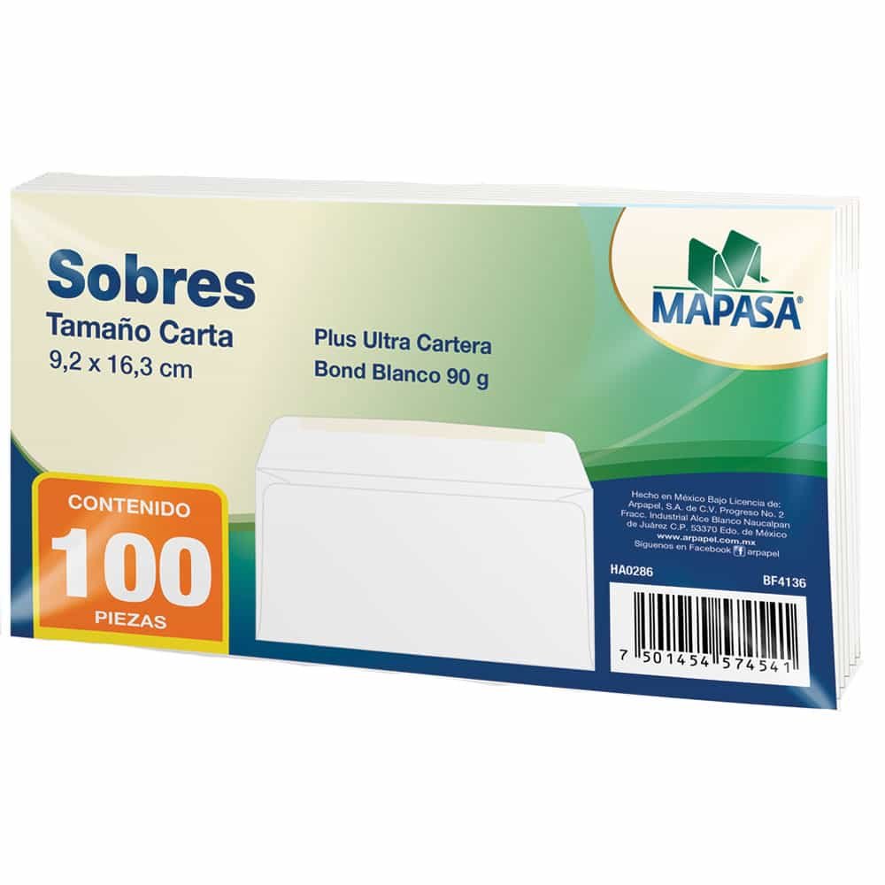 Sobre blanco carta x unidad