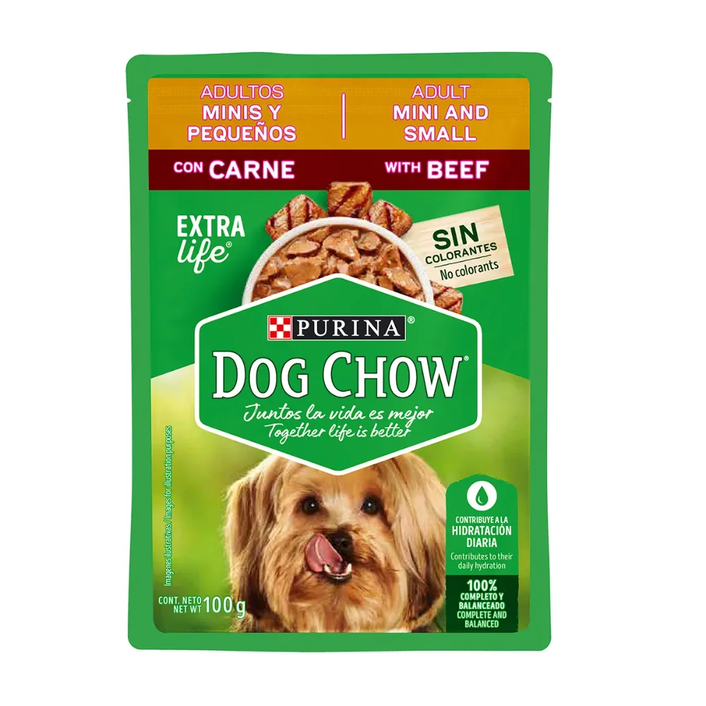 DOG CHOW ADULTO POUCH MINI Y PEQUEÑO CARNE 100G