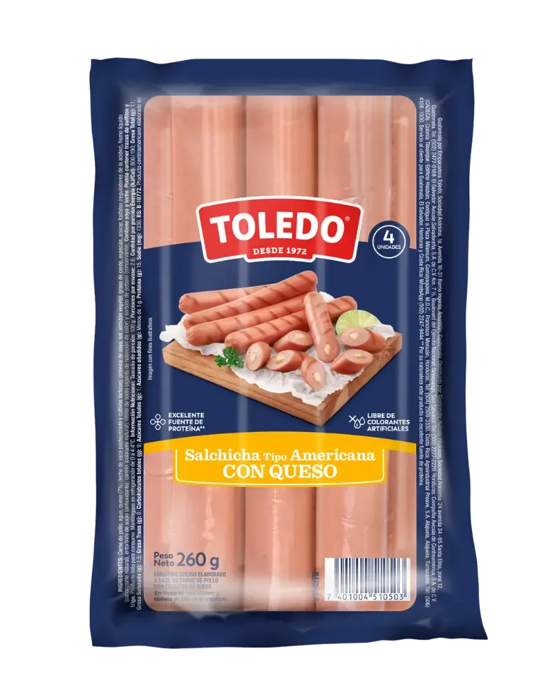 salchicha americana con queso toledo 260g