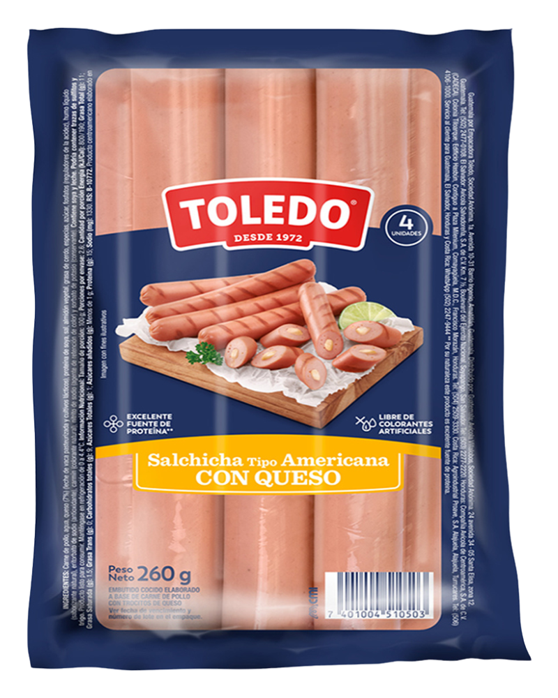 SALCHICHA AMERICANA CON QUESO 4 UNIDADES TOLEDO
