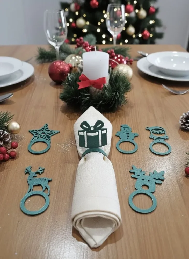 Conjunto de Argolas de Guardanapo de Natal – Decoração Festiva da Mesa