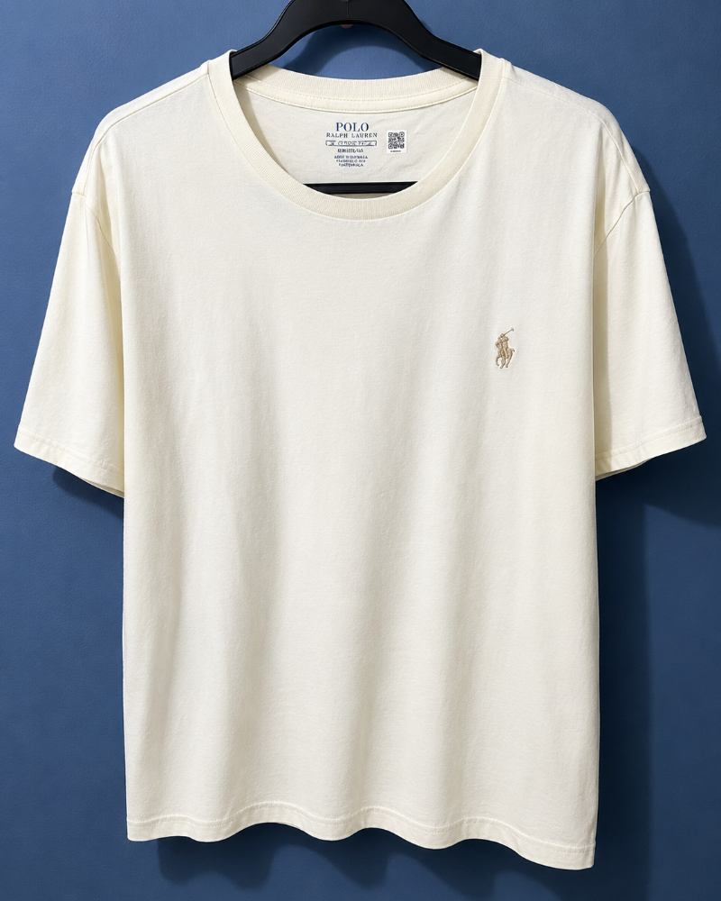 Playera Ralph lauren cuello redondo blanca logo cafesito