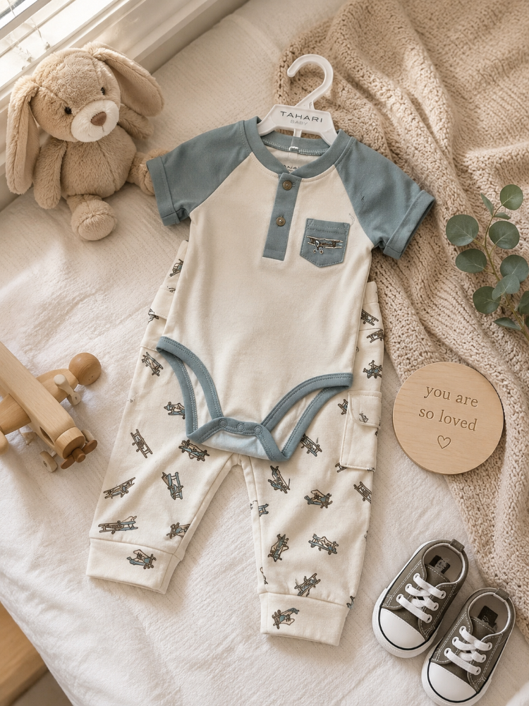 Conjunto de 4 piezas Bebé Tahari Aviones 6-9 Meses