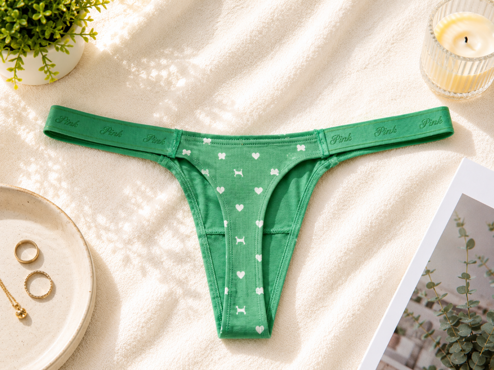 Tanga Pink Verde Corazones Talla M