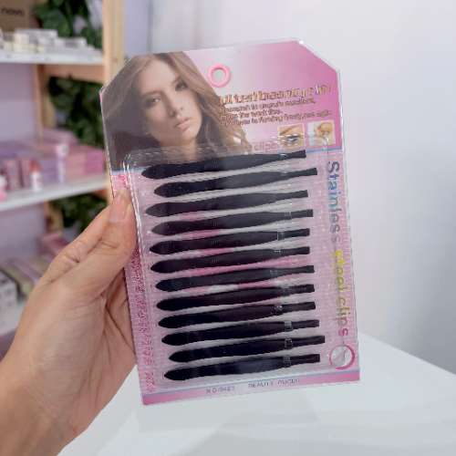 BLISTER DE 12 PINZAS NEGRAS ACERO 89258 X1