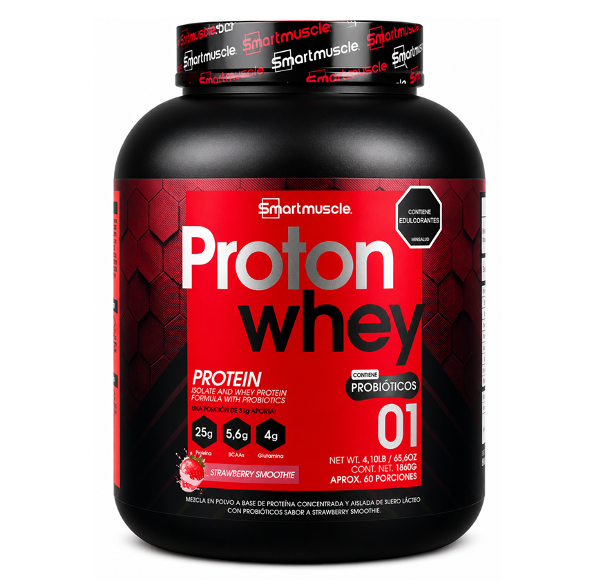 SMART MUSCLE PROTON WHEY AND ISOLATE PROBIOTICS 1860G 60 PORCIONES STRAWBERRY SMOOTHIE