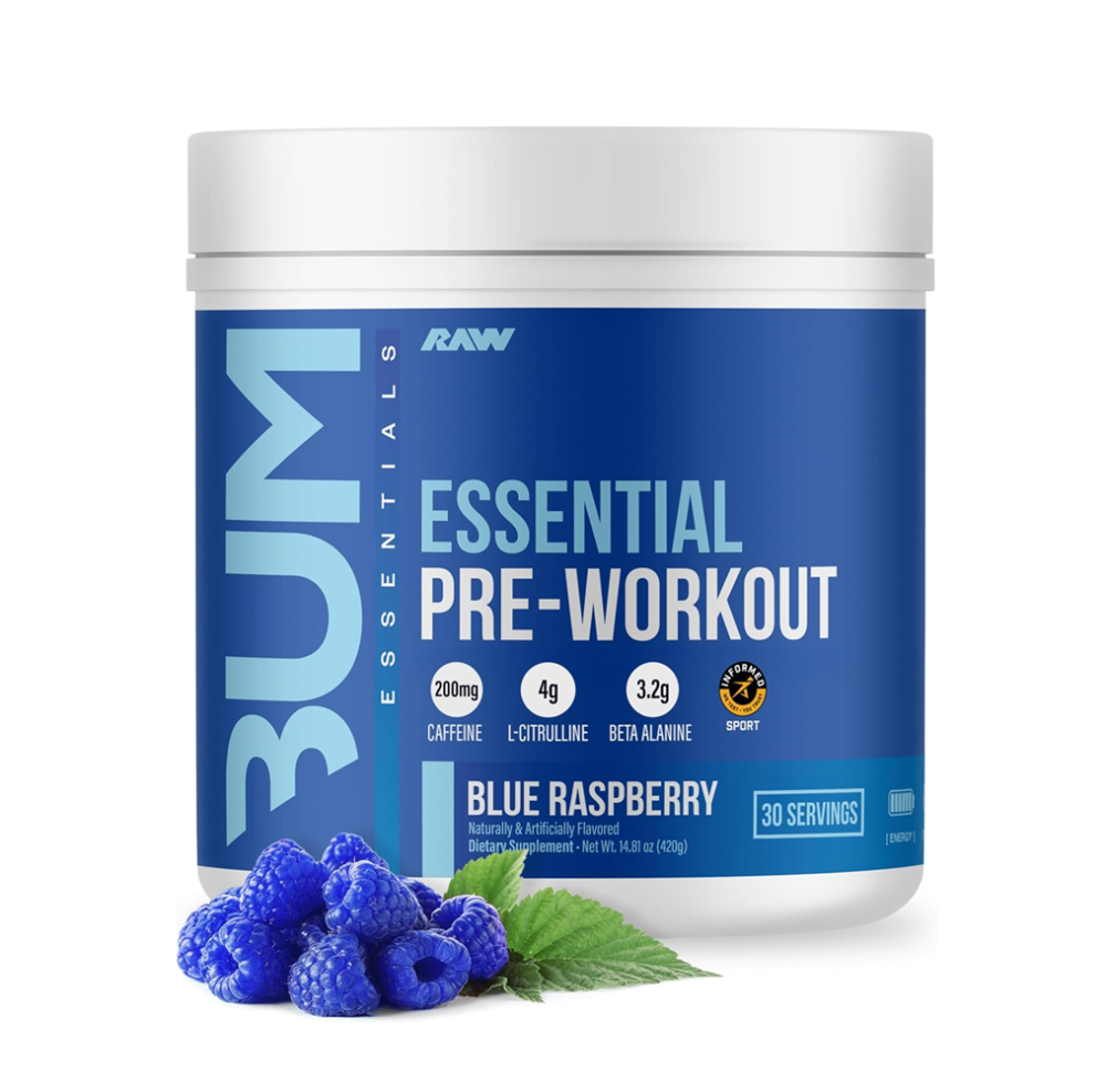 RAW BUM ESSENTIAL PRE WORKOUT 30 SERVINGS 420G BLUE RASPBERRY