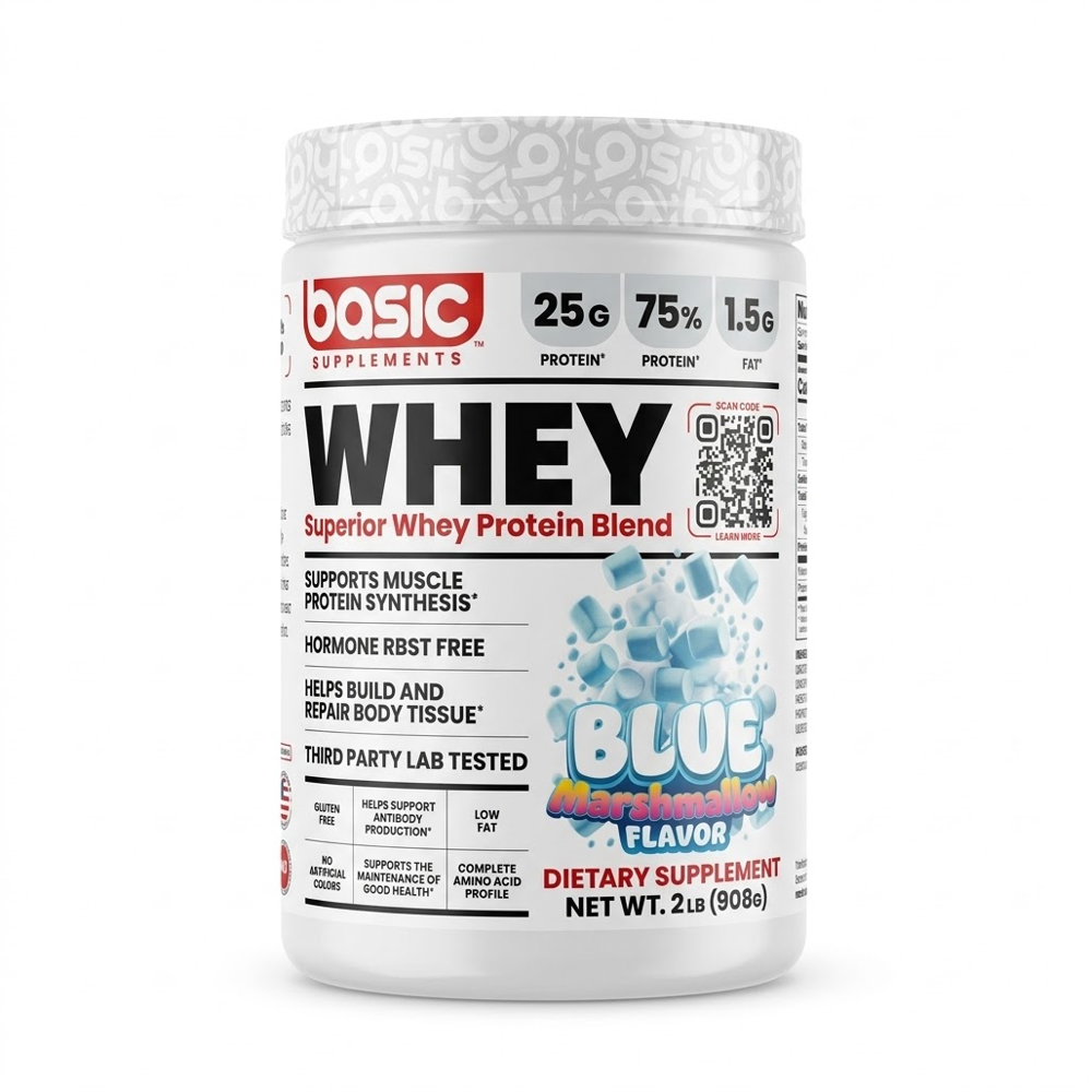 BASIC SUPPLEMENTS WHEY PROTEIN BLEND 27 SERVINGS 908G BLUE MARSHMALLOW
