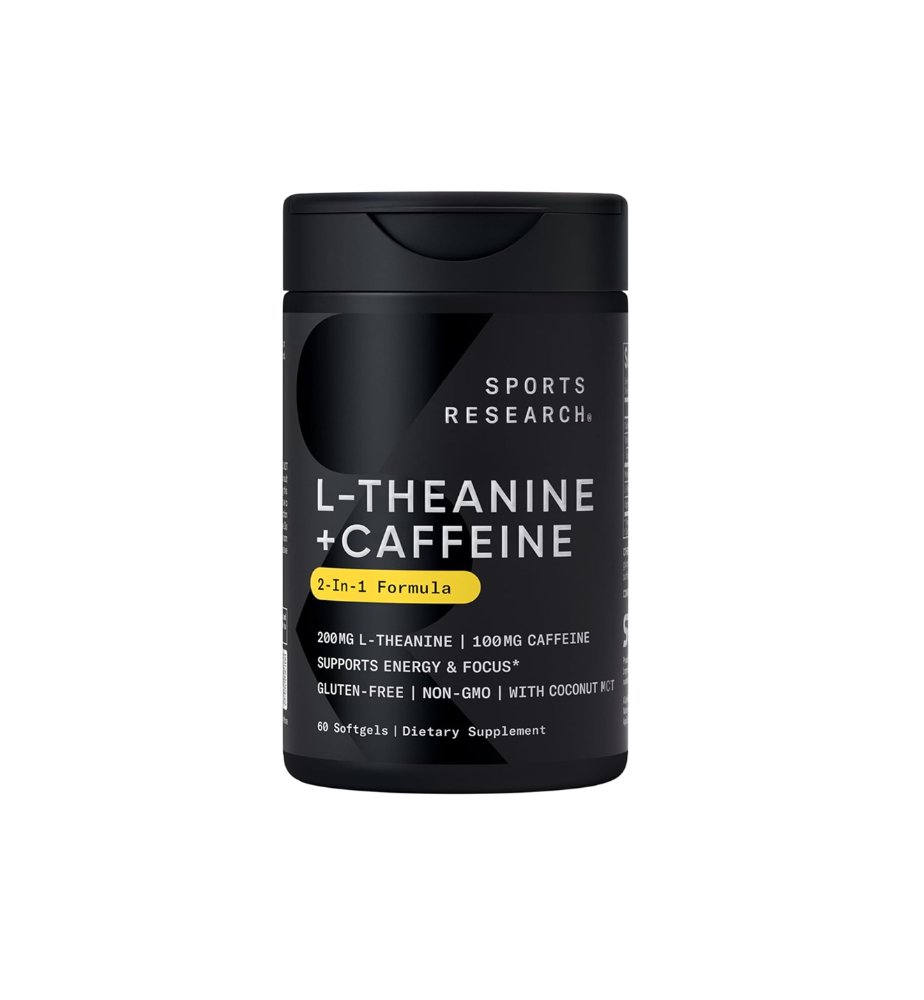 SPORTS RESEARCH L-THEANINE + CAFFEINE 200MG L-THEANINE 100MG CAFFEINE  60 SOFTGELS