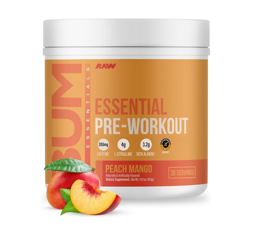 RAW BUM ESSENTIAL PRE WORKOUT PEACH MANGO 30 SERVINGS