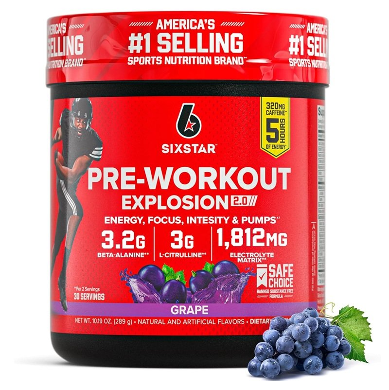 SIXSTAR PRE WORKOUT EXPLOSION 2.0 GRAPE  289G 30 SERVINGS