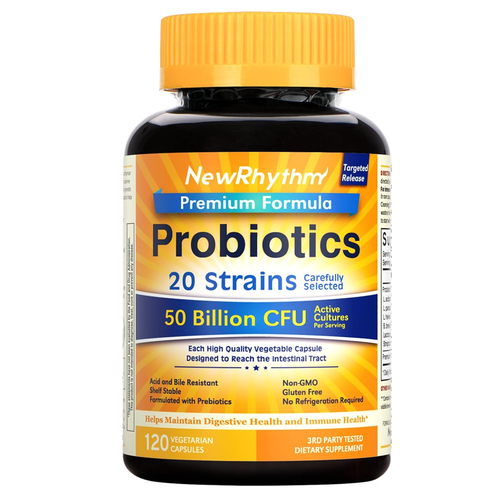 NEWRHYTHM PROBIOTICS 20 STRAINS 50 BILLIONS CFU 60 CAPSULES 30 SERVINGS