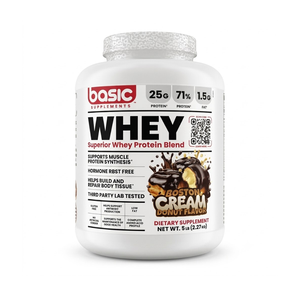 BASIC SUPPLEMENTS WHEY PROTEIN BLEND 66 SERVINGS 2.27KG BOSTON CREAM DONUT FLAVOR