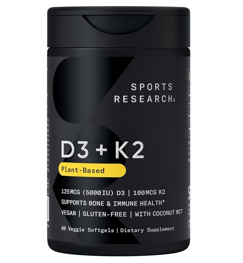 SPORTS RESEARCH D3 + K2 PLANT BASED 125MCG 5000 IU D3 100MCG K2