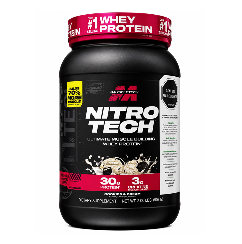 MUSCLETECH NITRO TECH WHEY PROTEIN 3G CREATINE 907G 2L COOKIES AND CREAM