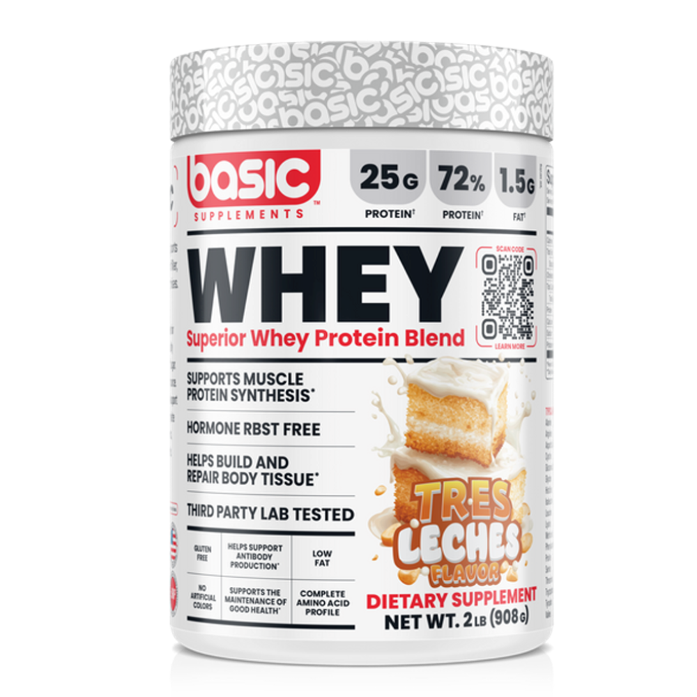 BASIC SUPPLEMENTS WHEY PROTEIN BLEND 26 SERVINGS 2 LB 908G TRES LECHES
