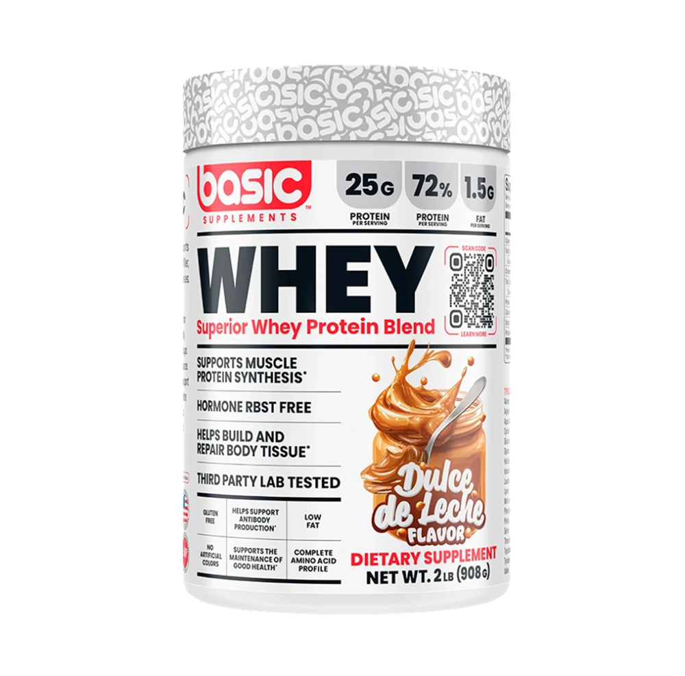 BASIC SUPPLEMENTS WHEY PROTEIN BLEND 26 SERVINGS 2LB 908G DULCE DE LECHE