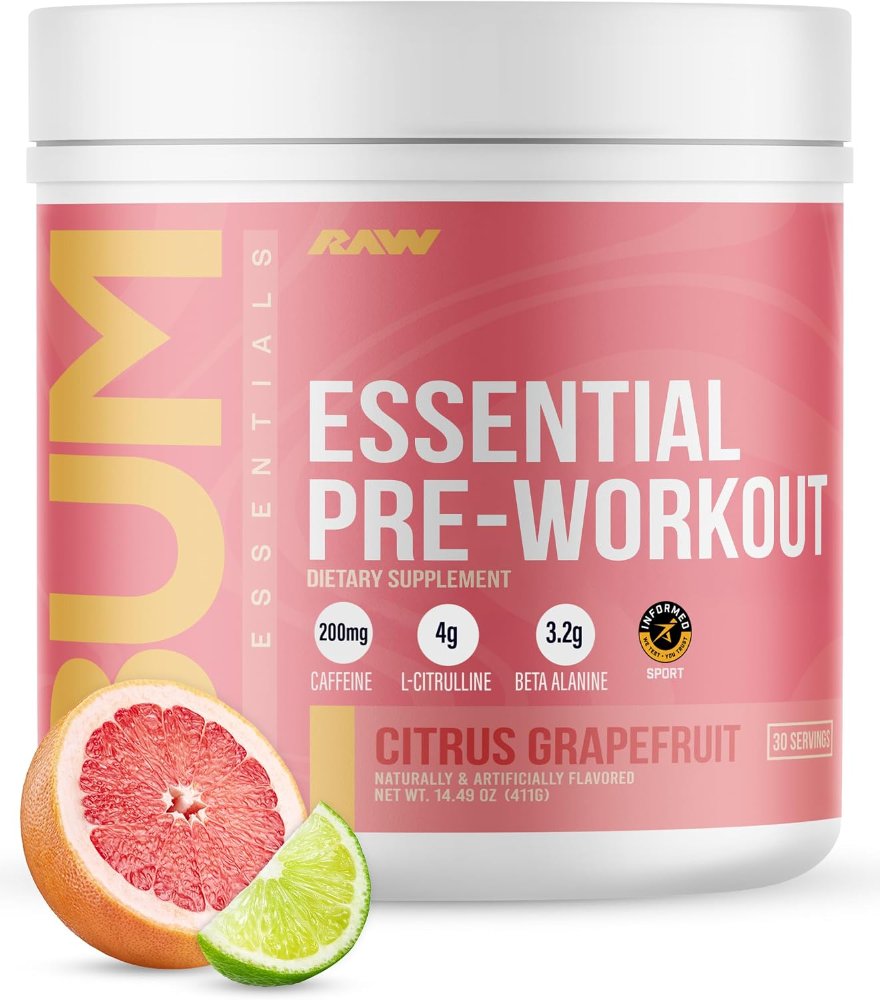 RAW BUM ESSENTIAL PRE WORKOUT 411G 30 SERVINGS CITRUS GRAPE FRUIT
