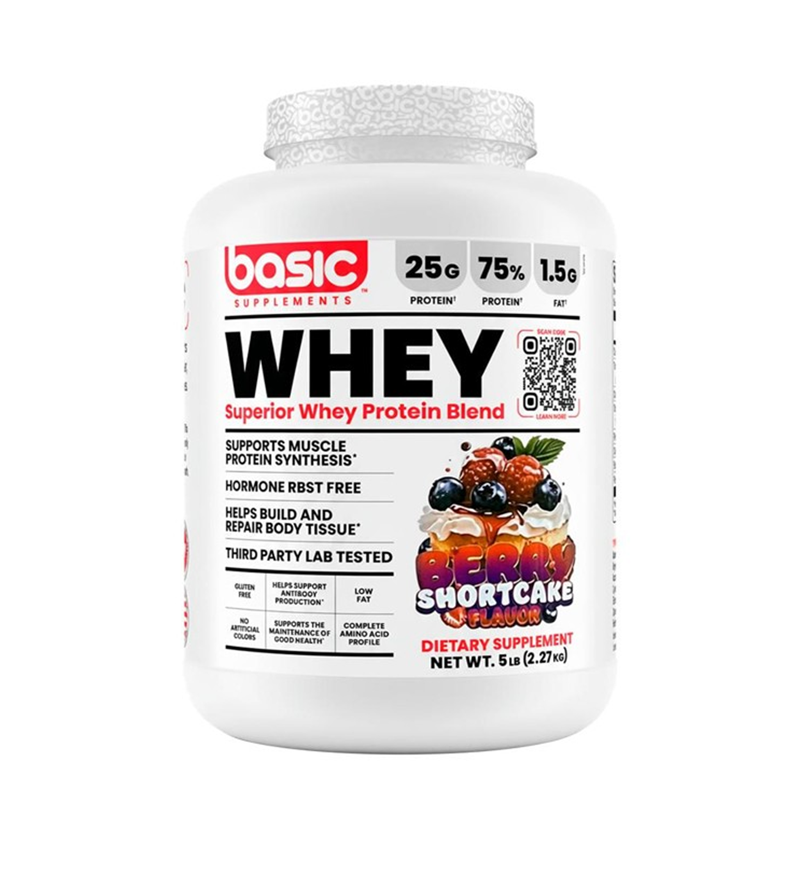 BASIC SUPPLEMENTS WHEY PROTEIN BLEND 66 SERVINGS 2.27KG BERRY SHORTCAKE