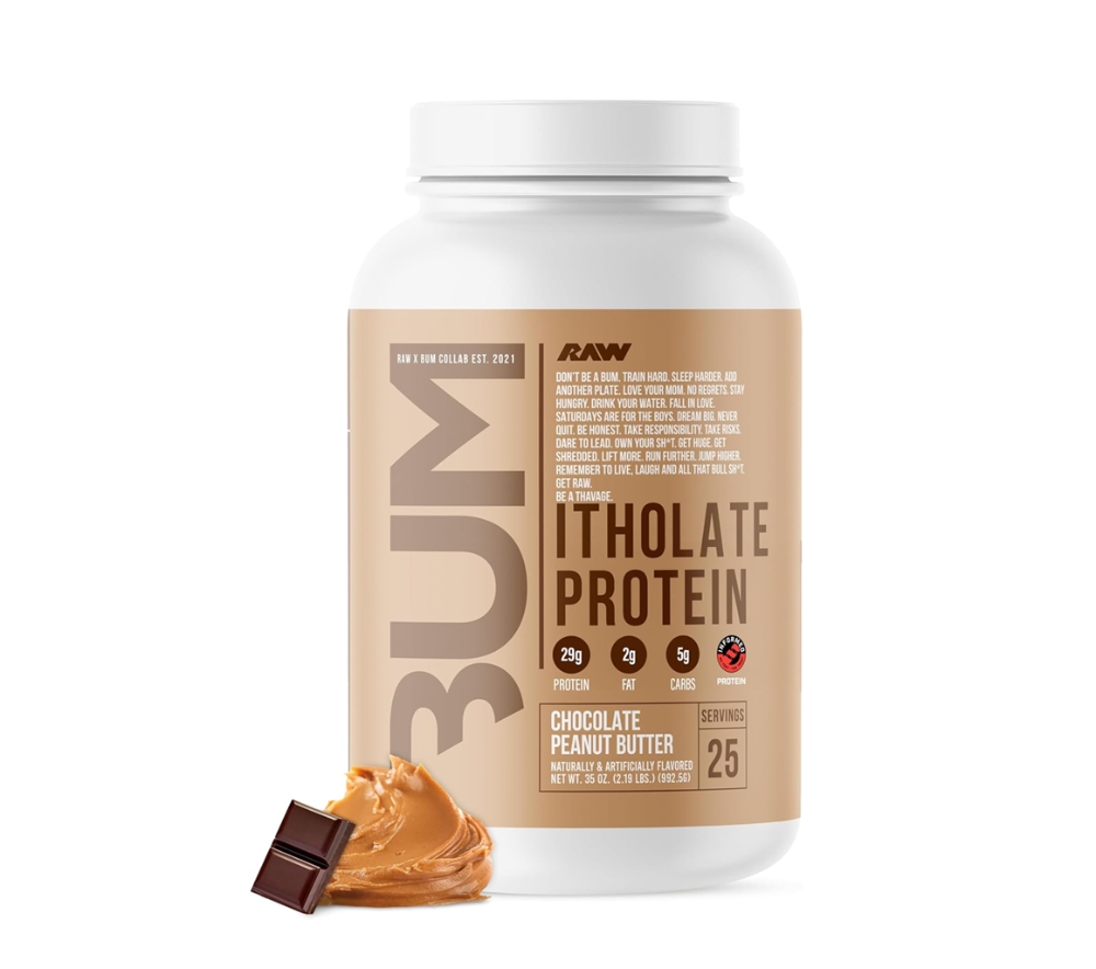 RAW BUM ITHOLATE PROTEIN 25 SERVINGS 25G PER SERVING 2.19LB CHOCOLATE PEANUT BUTTER