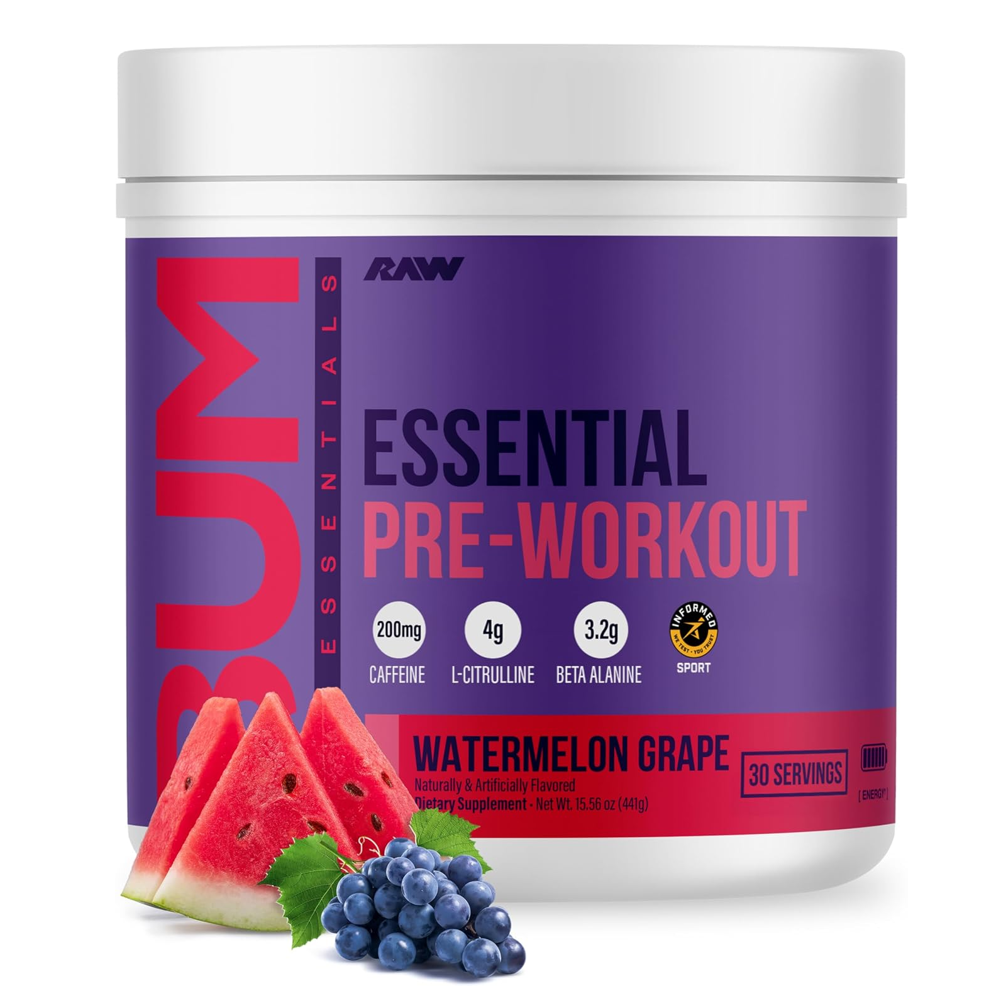 RAW BUM ESSENTIAL PRE WORKOUT 30 SERVINGS 441G WATERMELON GRAPE