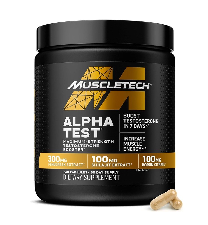 MUSCLETECH ALPHA TEST MAXIMUN STREGNTH TESTOSTERONE BOOSTER 240 CAPSULES 60 SERVINGS