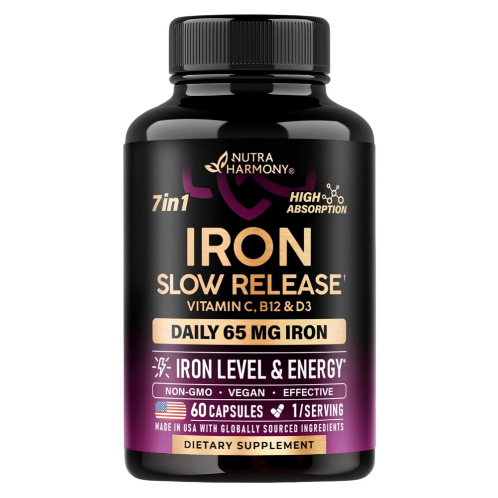 NUTRA HARMONY IRON 65MG VITAMINA C B12 & D3 60 CAPSULES