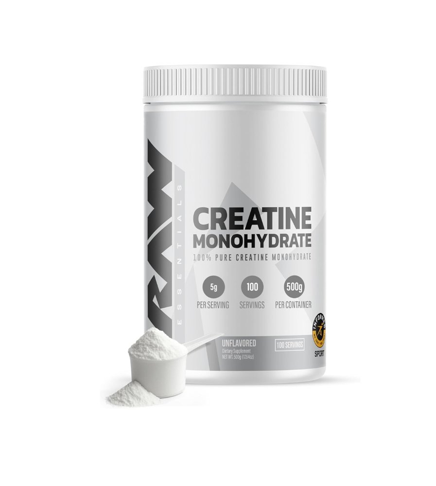 RAW ESSENTIAL CREATINE MONOHYDRATE 100 SERVINGS 510G UNFLAVORED